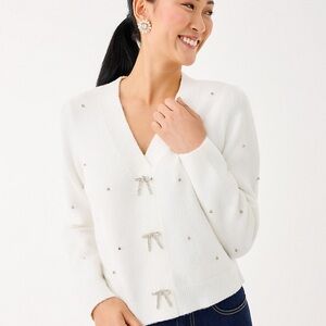 Lilly Pulitzer White Ellorie Sweater with Rhinestone Bow Details NWT